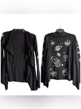 Lauren Moshi Black Seashell Print Cardigan Size XS Limited Edition